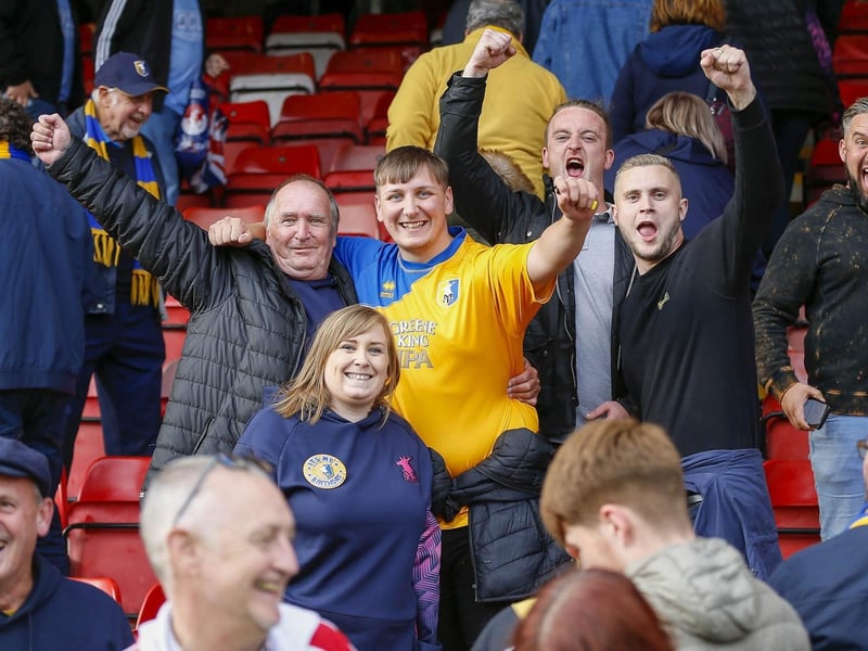 Stags fans celebrate at Gresty Road.