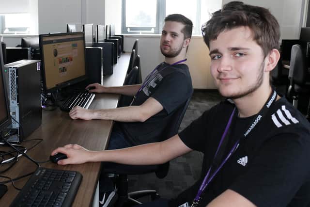 Ben Allen, front, and Laurentiu Nitu have enhanced their employability skills by using the Game Academy online platform. Photo: West Notts College.
