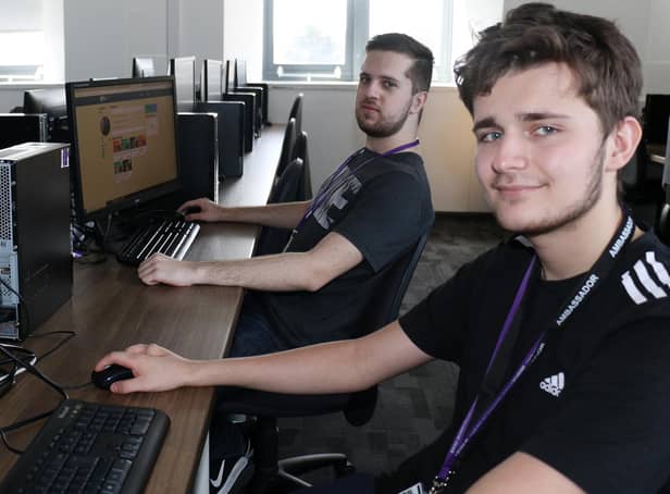 Ben Allen, front, and Laurentiu Nitu have enhanced their employability skills by using the Game Academy online platform. Photo: West Notts College.