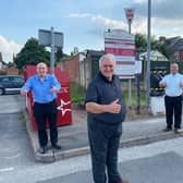 Hucknall councillors John Wilmott (left), Dave Shaw and Ian Briggs (right) have welcomed free parking in all council-owned car parks throughout December. Photo: Submitted