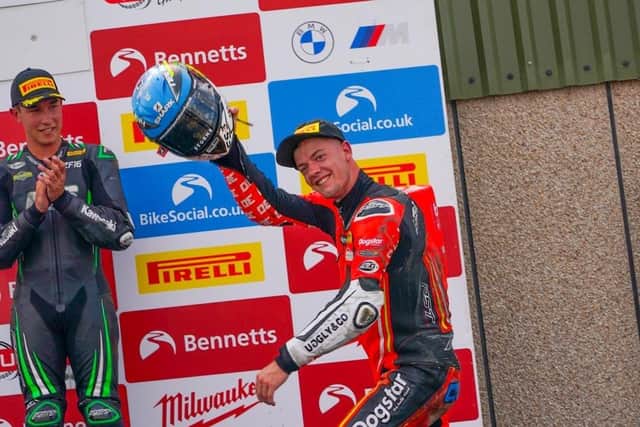 Max Cook celebrates Donington win.