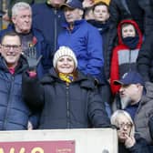 Travelling Stags fans watch the Sky Bet League 2 match against Bradford City.