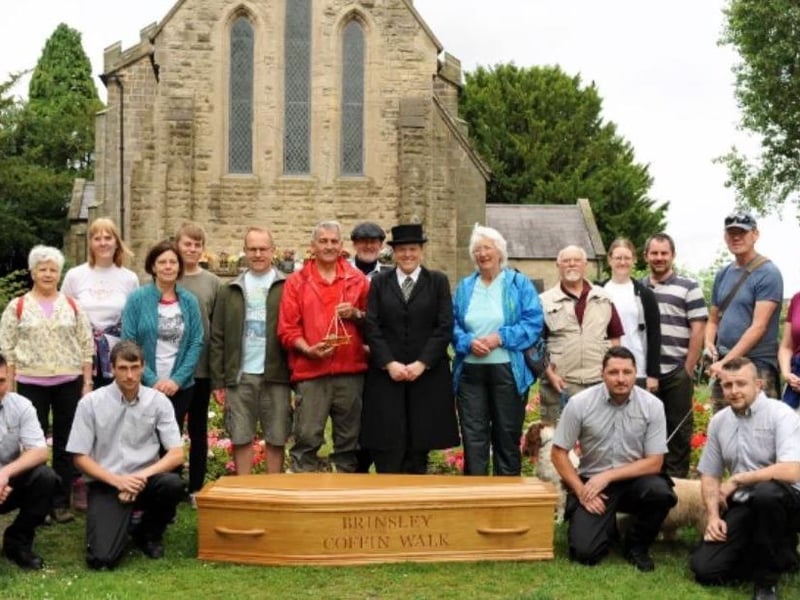 'Mourners' and coffin bearers before the start of the traditional Brinsley Coffin Walk to Greasley.