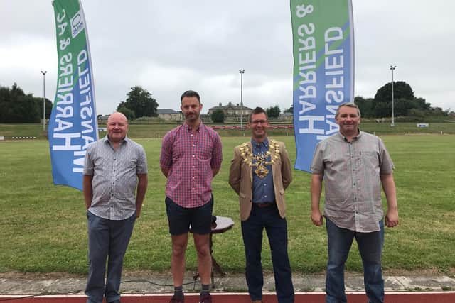 Pat Carlan pictured with Mayor Abrahams, Rob Newton and Councillor Burgin at the ceremony.