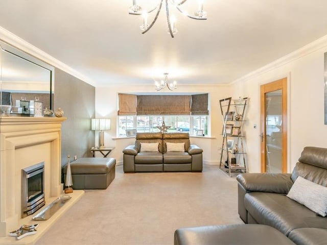 We start our tour of the Mayflower Court property in the large, bay-fronted lounge. One highlight of the room is a stone-effect feature fireplace with inset gas fire.