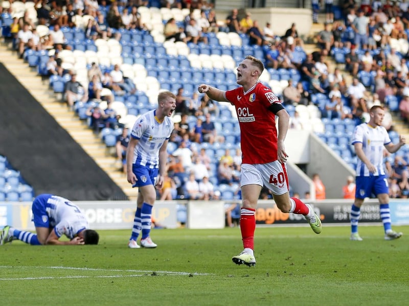 Davis Keillor-Dunn celebrates a goal at Colchester United in September.