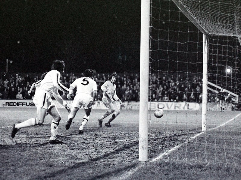 Ray Clarke in action for Stags against Cambridge in 1975. Clarke banged in 52 goals for Stags in just 91 games between 1974-1976. His exploits earned him a move to Sparta Rotterdam and then Ajax where he won the Dutch League title.