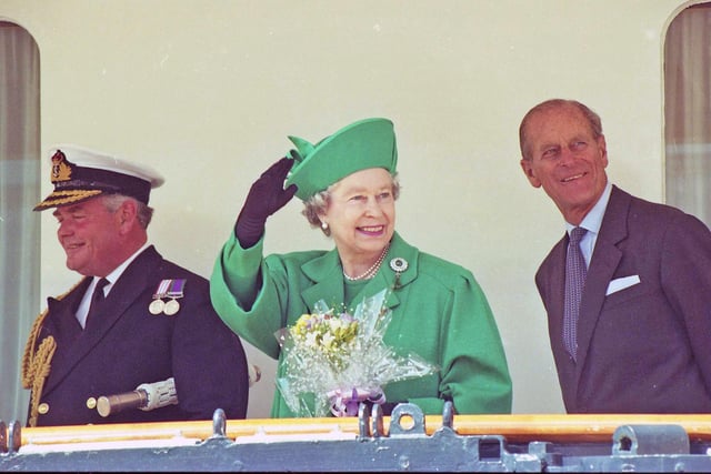 The Queen and the Duke of Edinburgh leaving Sunderland on the Royal yacht Britannia in May 1993.