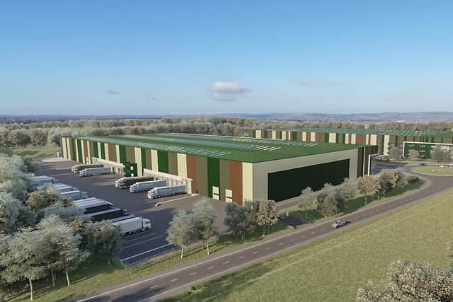 An artist's impression of two of the warehouses at the development.