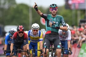 Belgium's Jordi Meeus of Team BORA celebrates winning the Nottinghamshire stage at last year's Tour of Britain. Photo: Will Palmer/SWpix.com