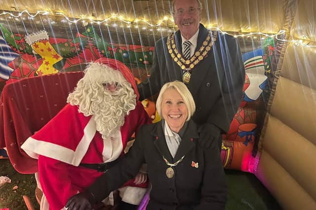 Mayor of Eastwood Ken Woodhead and Deputy Mayor Kathrym Boam with Father Christmas.