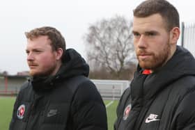 Joint managers of Eastwood CFC, Paul Rockley (left) and Zander Shayler take their side to the league leaders on Saturday.
