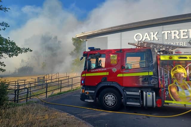 Firefighters at a blaze at Oak Tree Heath, next to Oak Tree Leisure Centre.