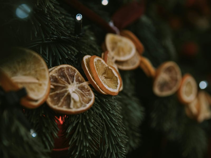 Dried fruit: Make beautiful dried fruit ornaments for a rustic and aromatic Christmas decoration. The fruit can also be used as a stamp to create unique fruit prints on cardstock for gift tags or cards. What you need: Oranges, lemons, or limes; a sharp knife; paper towels; a baking sheet; parchment paper; a skewer or darning needle; and ribbon/twine. Slice the fruit thinly, about 1/4 inch thick. Slicing apples horizontally will reveal a star shape in the middle. Pat the slices dry with paper towels to remove excess juice. Place them in a single layer on a parchment-lined baking sheet or a wire rack. Bake in a low oven (around 200°F or 90°C) for 2-4 hours, flipping them every so often, until dry to the touch. Let the slices cool completely on a wire rack. Pierce a hole near the top of each slice with a skewer or needle. Thread a ribbon or twine through the hole to create a loop for hanging. For extra scent, you can add a few drops of orange and cinnamon essential oils. You can also glue a cinnamon stick or a star anise to the centre for a decorative touch.