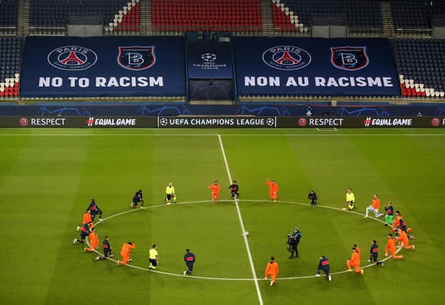 The Champions League match between PSG and Istanbul Basaksehir was abondoned following accusations of racism from the fourth official. (Photo by XAVIER LAINE/POOL/AFP via Getty Images)