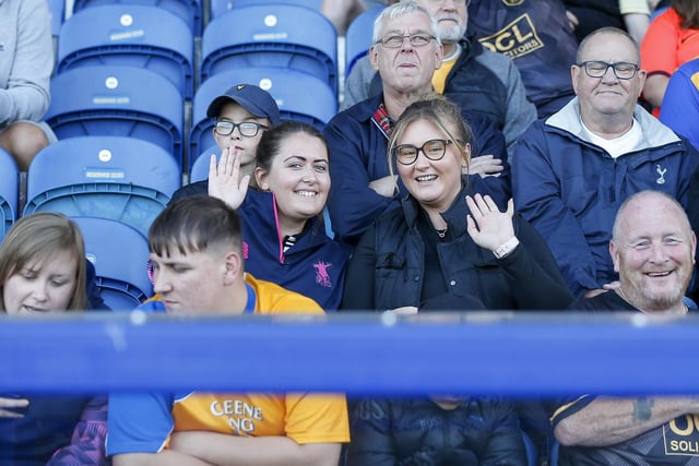 Stags fans watch the Papa John's Trophy match against Manchester City FC (U21) at the One Call Stadium.
