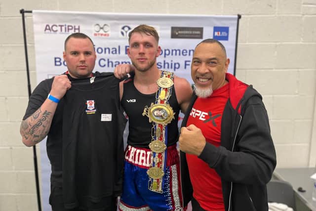 Chirila winning the England Boxing East Midlands Development Championship.