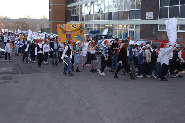 Year 7 pupils at Thornhill School dressed as pirates for a walk round the boundary of the school before their Christmas party in 2003. Were you there?