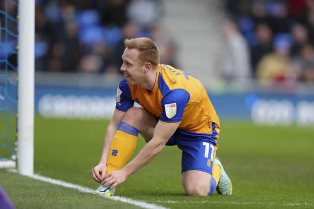 A comedy goal celebration by Danny Johnson at AFC Wimbledon on Saturday. Photo by Chris Holloway/The Bigger Picture.media