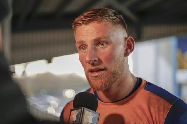 Stags man of the match Alfie Kilgour speaks to the press after today's draw. Photo by Chris & Jeanette Holloway / The Bigger Picture.media