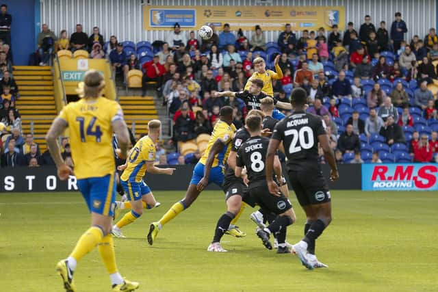 Action from Stags' Sky Bet League 2 match against Barrow AFC at the One Call Stadium, 23 Sept 2023
Photo credit : Chris & Jeanette Holloway / The Bigger Picture.media