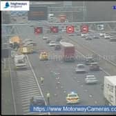 CCTV cameras on the M1 northbound show a car on fire and two lane closures. Credit: Motorwaycameras.co.uk
