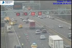 CCTV cameras on the M1 northbound show a car on fire and two lane closures. Credit: Motorwaycameras.co.uk