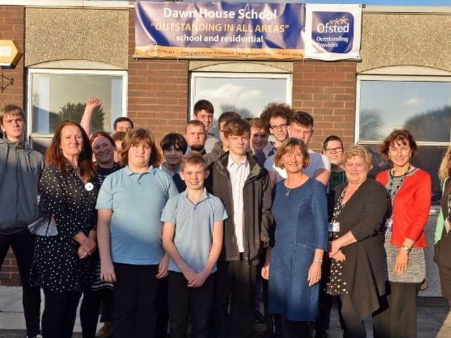 Head teacher Jenny McConnell and pupils at Dawn House School celebrate a good Ofsted rating in 2018.
