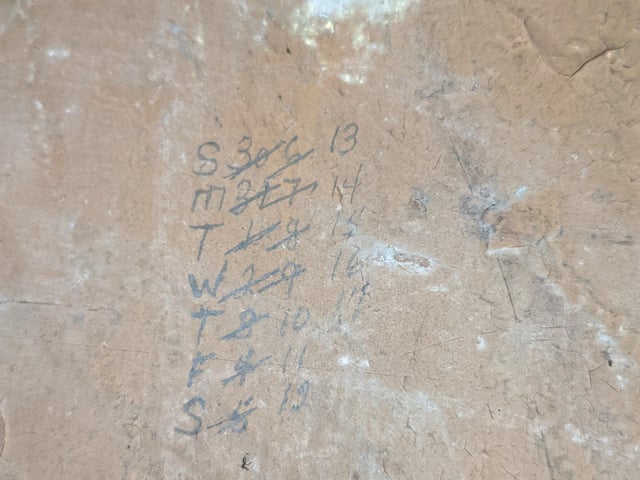 The markings follow a similar format, giving a name, military service number, and the length of confinement.