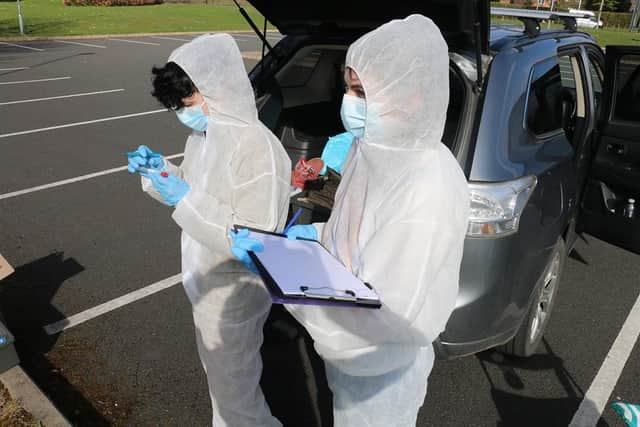 Crime scene: the outdoor investigation at the Derby Road campus was the first practical lesson that the students have had together since the first lockdown last year.