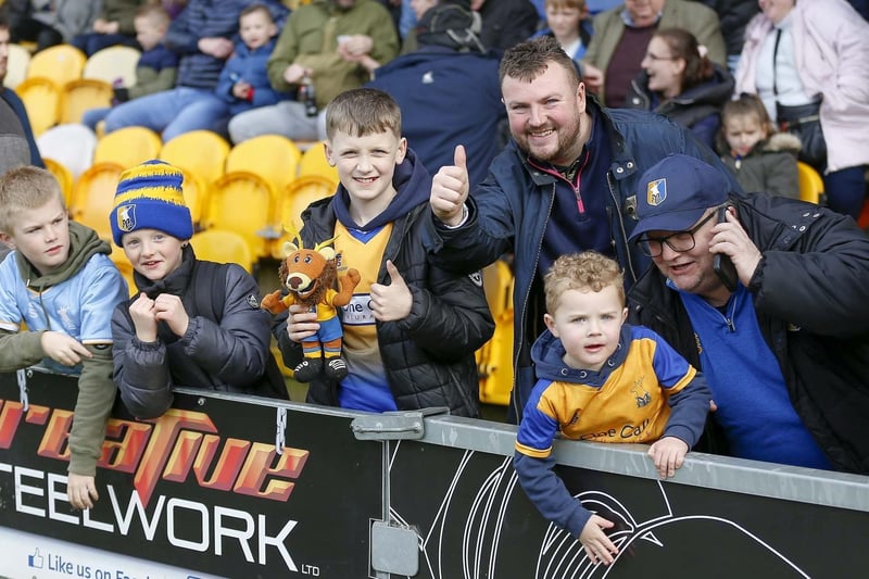 Mansfield Town fans ahead of the draw with Sutton United on 25 Mar 2023.
