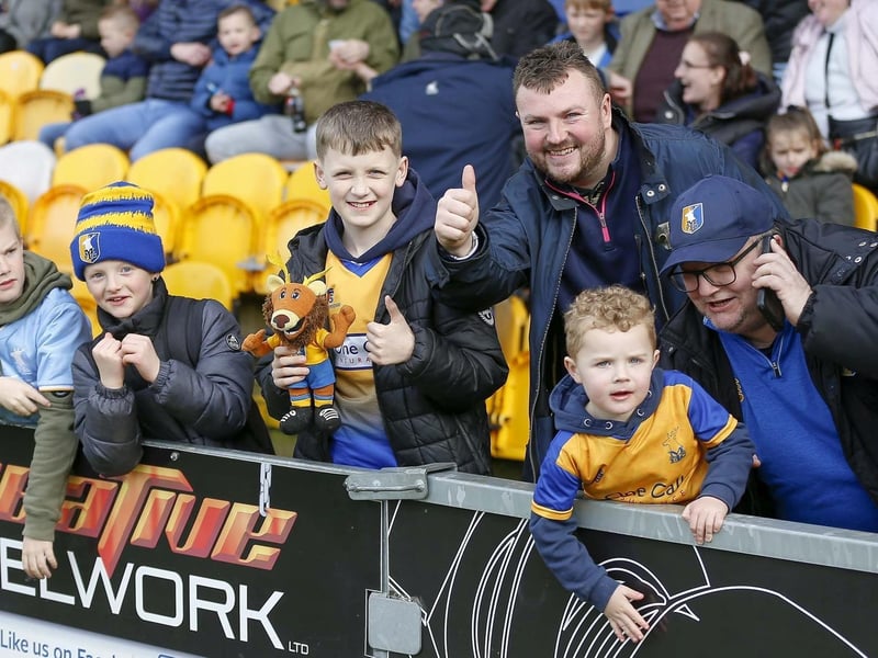 Mansfield Town fans ahead of the draw with Sutton United on 25 Mar 2023.