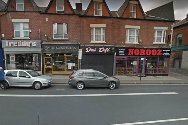 Takeaways, cafes and restaurants on London Road in Sheffield.