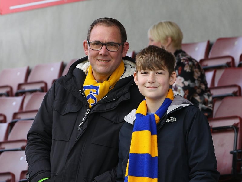 Some of the Mansfield fans who travelled to see their side draw 1-1 at Northampton on 13th April 2019.