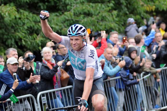 Stags winner Ian Stannard makes his way past the finish post to applause from waiting fans in Mansfield in 2018.
