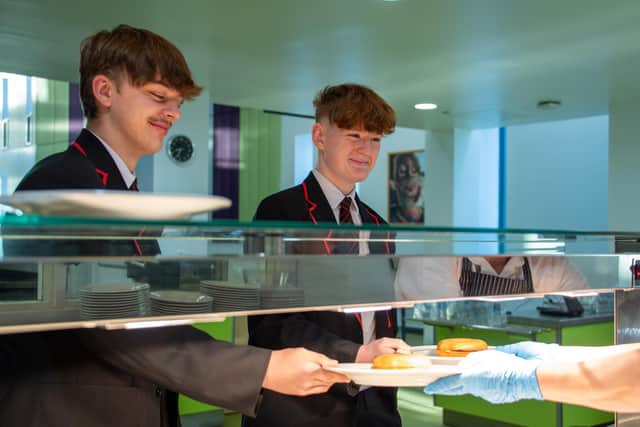 Year 11 students Tomas Vigelis and Owen Betts during breakfast at The Samworth Church Academy.
