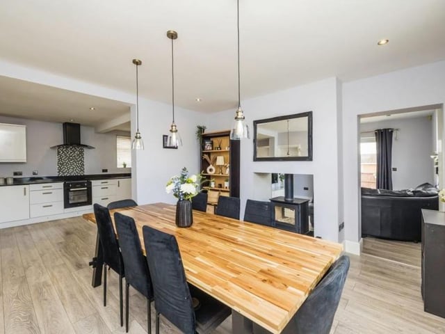 Through the front door and first right is this dining room, which launches our photo gallery of the Annesley property. It is spacious and stylish in equal measure and, handily close by, in the background, is the kitchen.