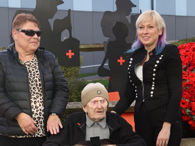 Distinguished Merchant Navy veteran, Mr Roy William Starmer, (Centre) with his wife (left) and Daughter (Right) was presented with the prestigious Nuclear Test Medal on the day.