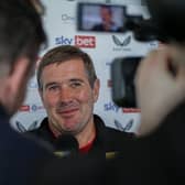Mansfield Town manager Nigel Clough post match interview following the Sky Bet League 2 match against Morecambe FC at the One Call Stadium, 12 Aug 2023, Photo credit Chris & Jeanette Holloway / The Bigger Picture.media