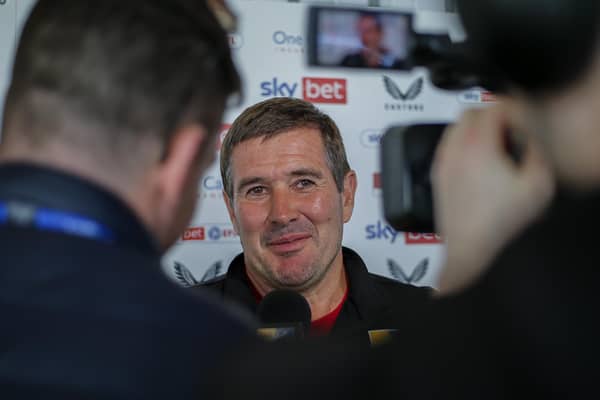 Mansfield Town manager Nigel Clough post match interview following the Sky Bet League 2 match against Morecambe FC at the One Call Stadium, 12 Aug 2023, Photo credit Chris & Jeanette Holloway / The Bigger Picture.media