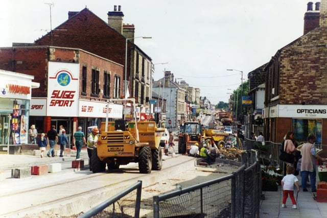 Constructing the line out to Hillsborough in 1995.
