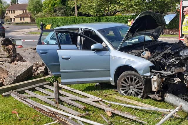 The scene of the car crash crash in Church Warsop on Monday. Photo: Nottinghamshire Fire & Rescue.