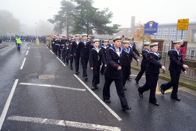 Cadets marching at the Mansfield Remembrance service and parade
