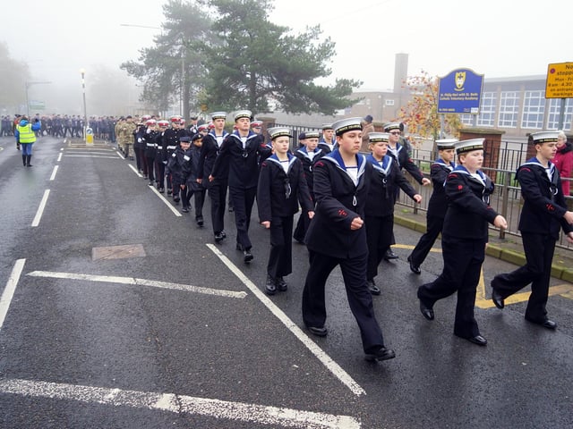 Cadets marching at the Mansfield Remembrance service and parade