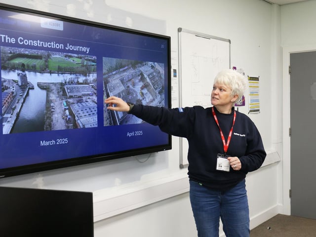 Balfour Beatty's social impact advisor Michelle Mann spoke to groups about Nottingham's footbridge