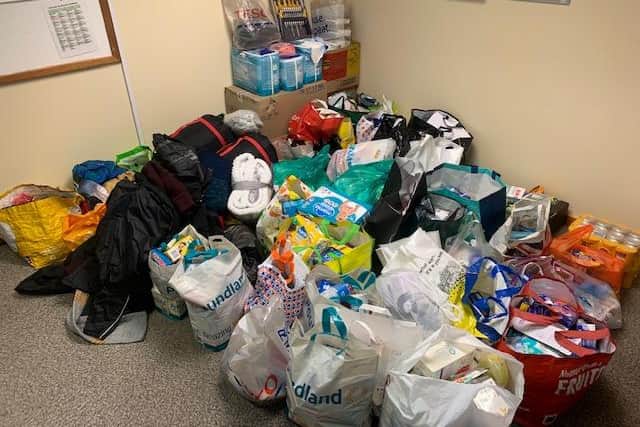 Just some of the aid items for Bogusia Kavanagh's appeal collected at Ashfield Fire Station after firefighters helped with the appeal.