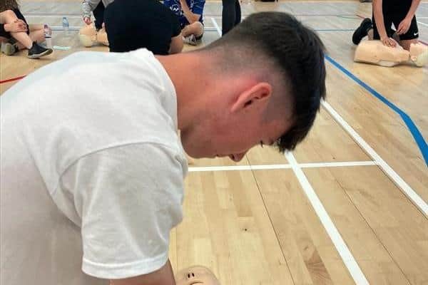 Some of the BTEC Level 1 Sports students joined in with the CPR training