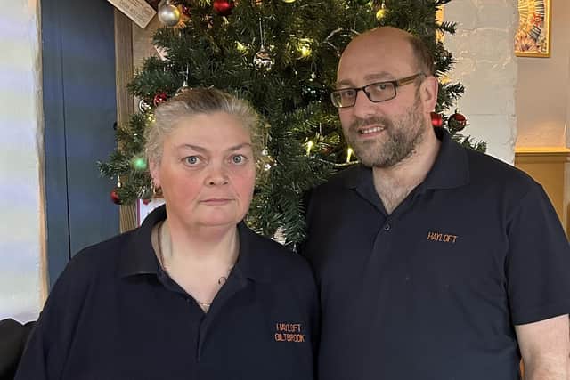 Colin and Sandra Meakin are giving two families a free Christmas dinner at the Hayloft pub in Giltbrook. Photo: Submitted