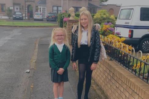 Rubi and Eryn - it is Rubi's first day in primary one at Loanhead Primary, and it is Eryn's first day in S1 at Lasswade High School.