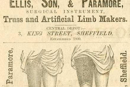 Advertisement for Ellis, Son and Paramore, Surgical Instrument, Truss and Artificial Limb Makers, 1888